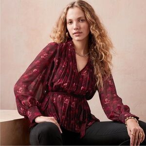 Banana Republic Factory Burgundy Floral Blouse